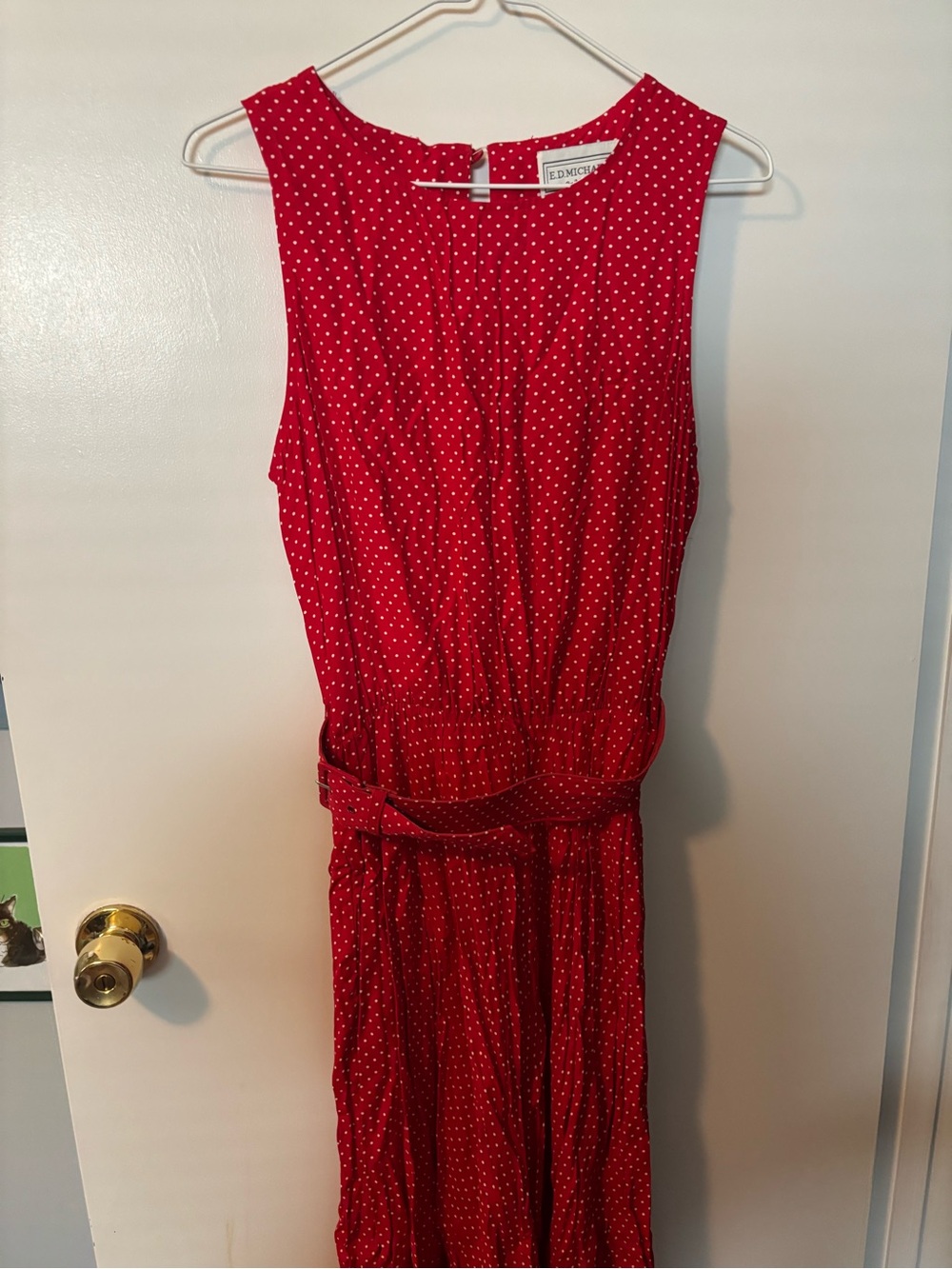 Vintage 70s Retro Ed Michaels by Melanie Drucker Red Polka Dot Belted Midi Dress